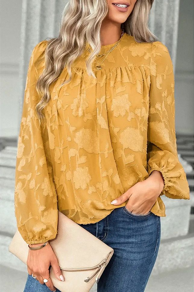 Yellow Burnt Out Puff Top, Size: SMALL