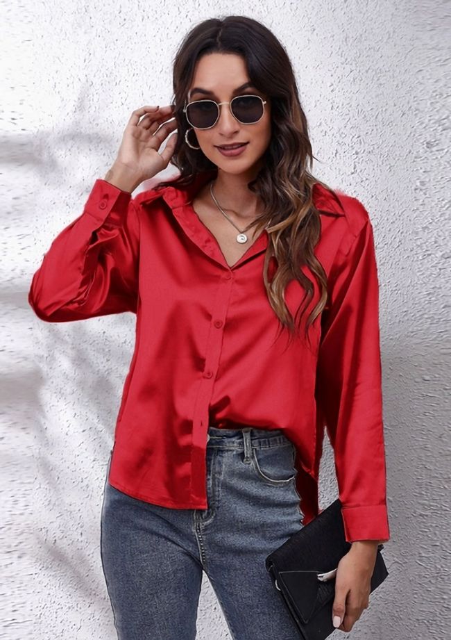 Red Silky Satin Blouse, Size: SMALL