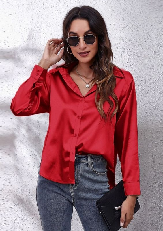 Red Silky Satin Blouse