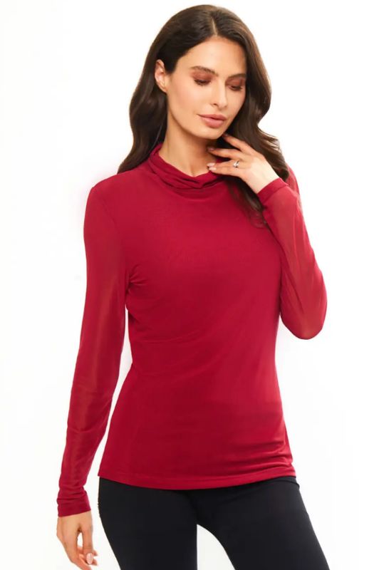 Long Sleeve Mesh Top - RED