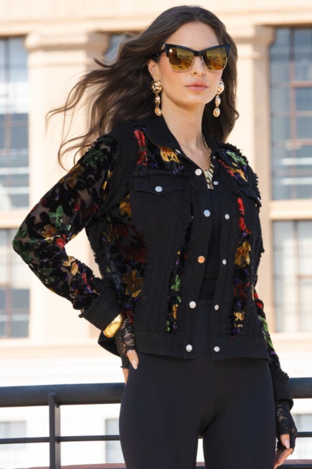 Black Jacket w Colored Velvet Burnout, Size: XL
