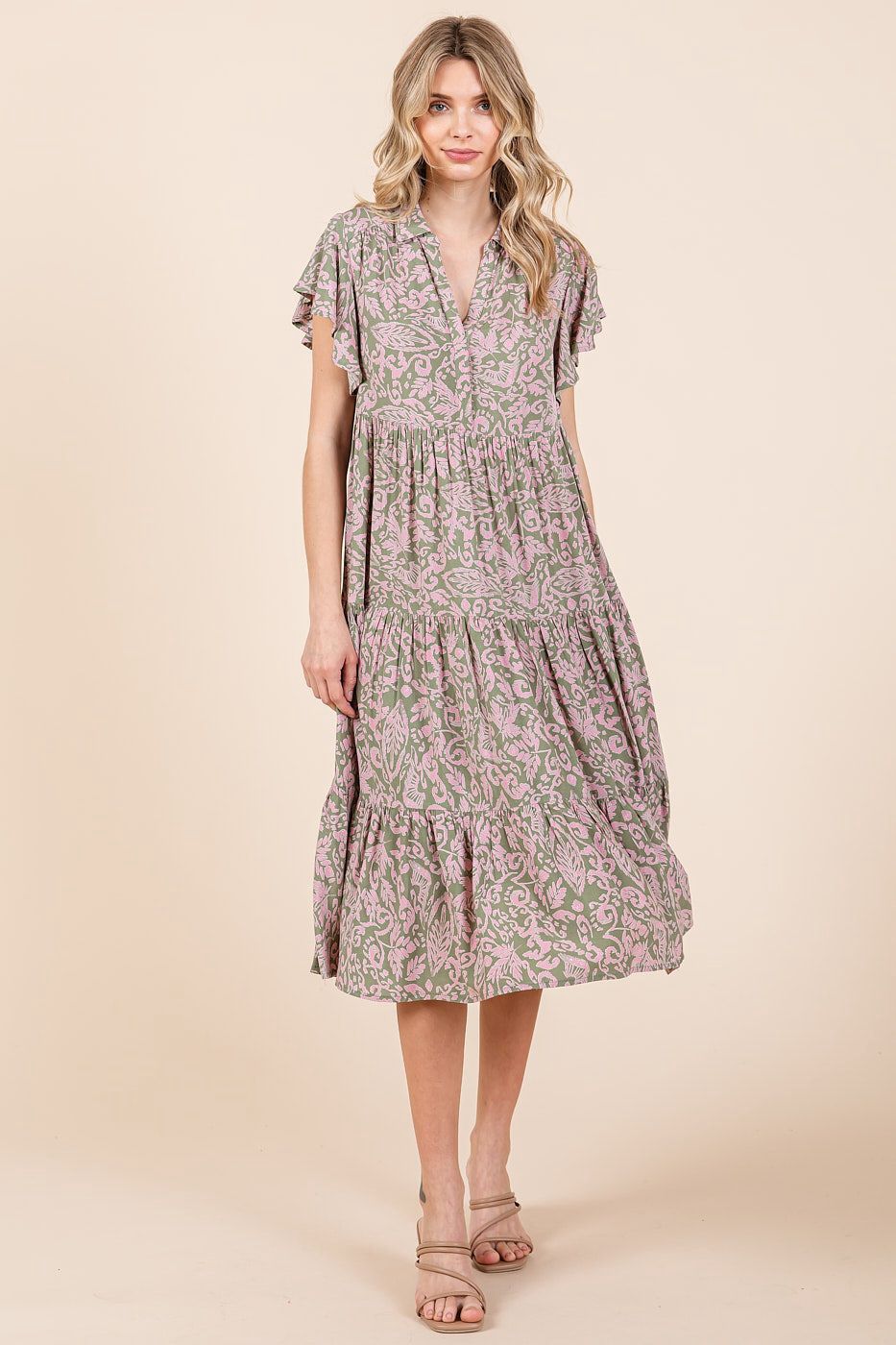 Abstract Print Tiered Midi Dress, Size: S