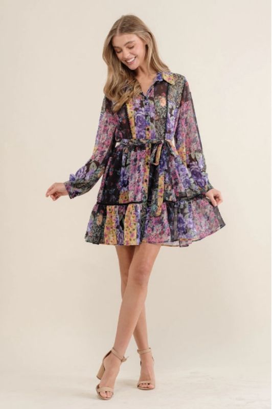 Floral Long Sleeve Mini Dress
