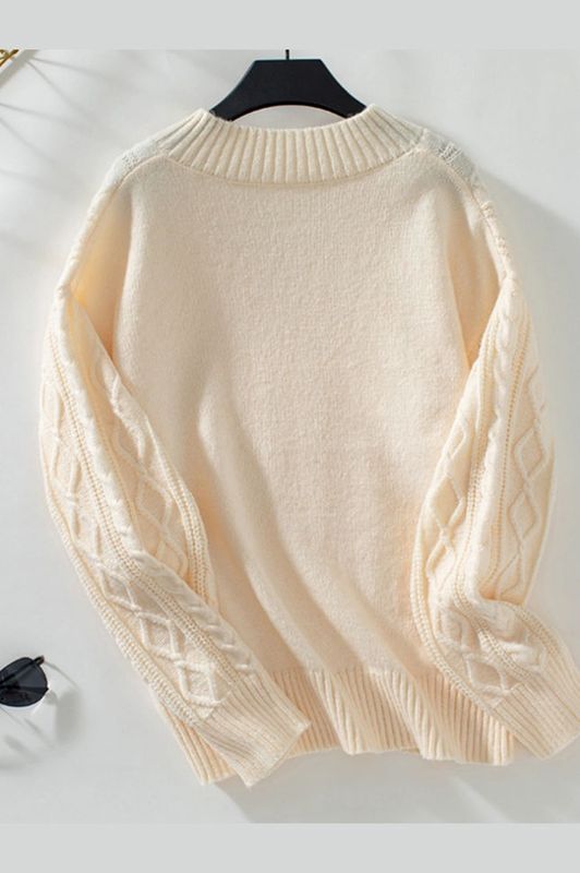 V Neck Cable Knit Sweater