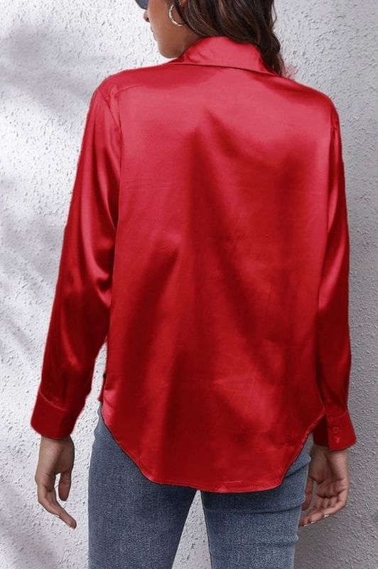 Red Silky Satin Blouse