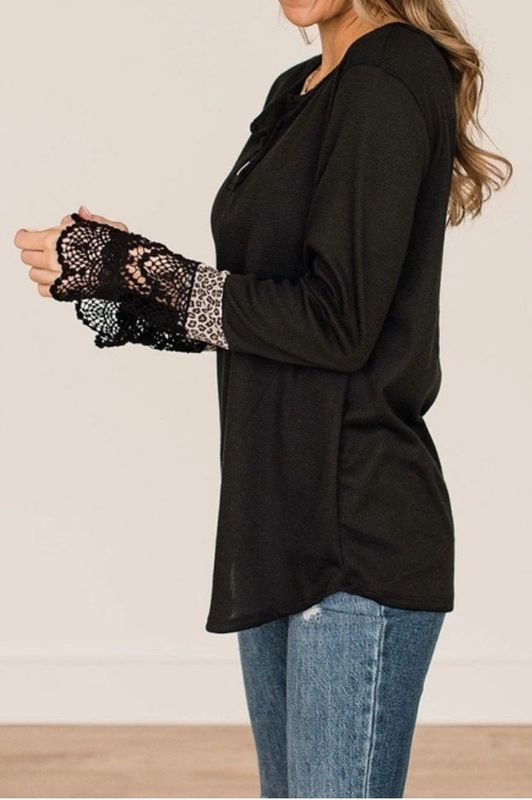 Leopard &amp; Lace Cuff Top
