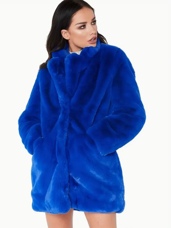 Royal Blue Faux Fur Coat, Size: LARGE