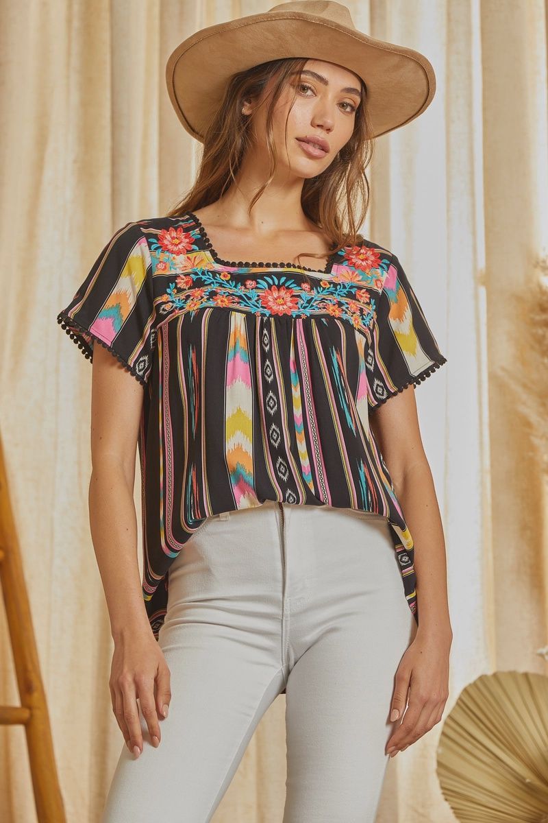 Embroidered Stripe Babydoll, Size: S