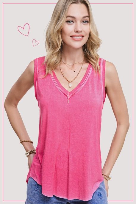 Sleeveless V-Neck Tank, Color: Pink, Size: LARGE