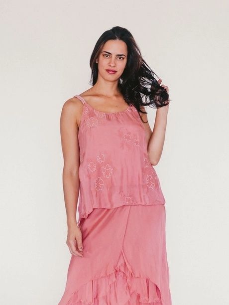 Silk Embroidered Tank, Color: Guava, Size: One Size