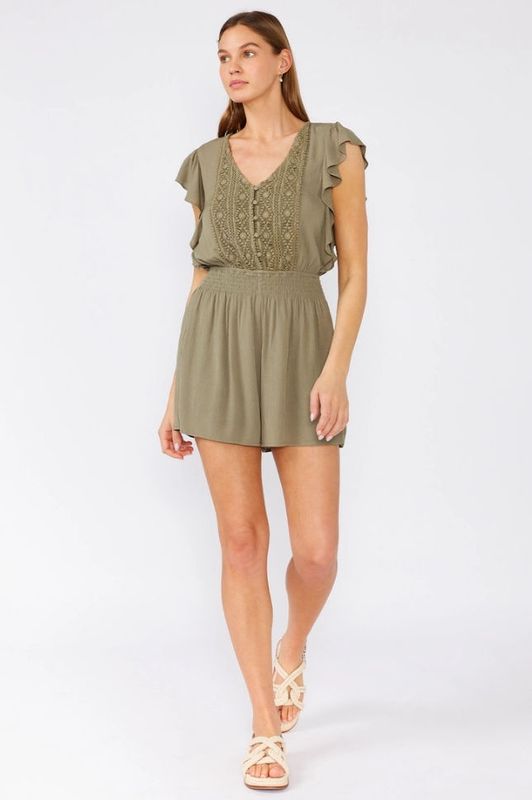 Olive Green Ruffle Sleeve Romper