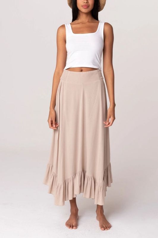 Smocked &amp; Ruffled Maxi Skirt