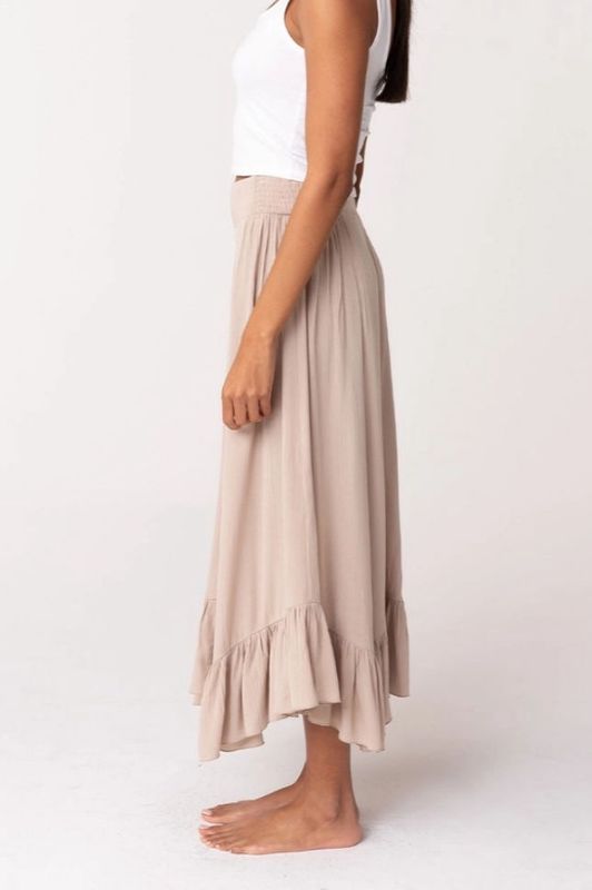 Smocked &amp; Ruffled Maxi Skirt