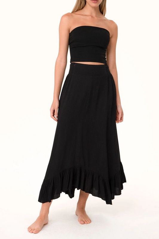 Smocked &amp; Ruffled Maxi Skirt