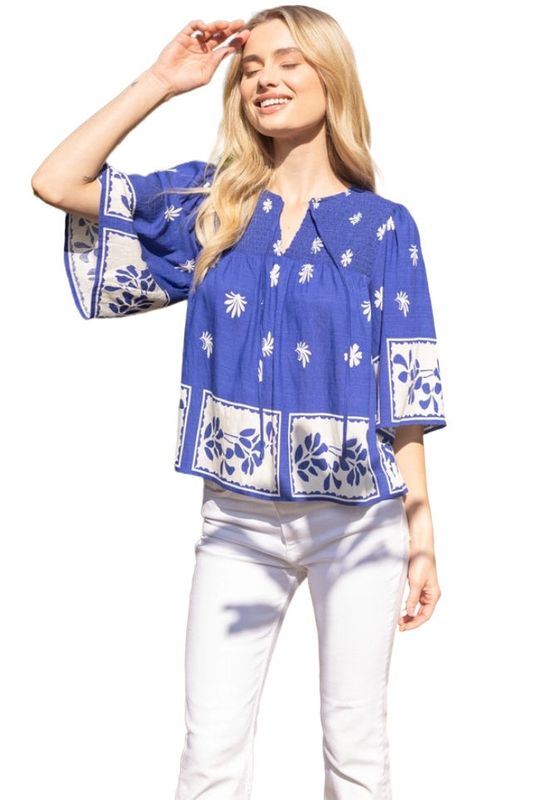 Floral Smocked Yoke Top
