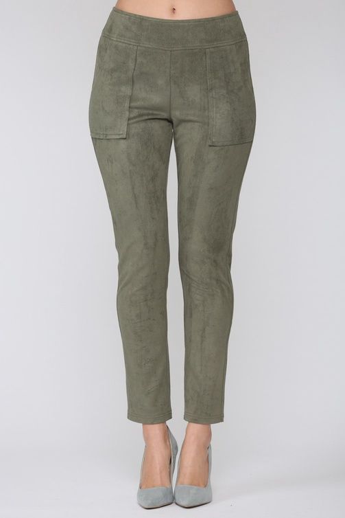 Amelia Stretch Suede Pants, Color: OLIVE, Size: MEDIUM