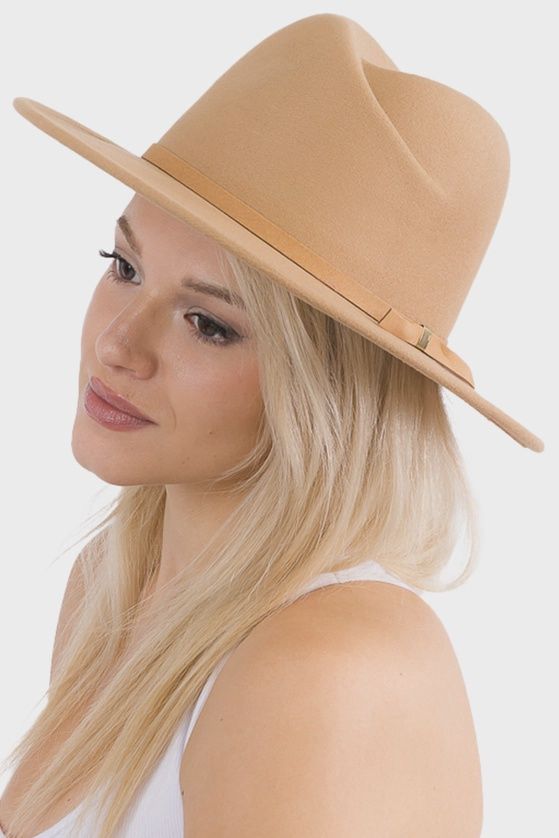 Faux Suede Asymmetrical Fedora Hat, Color: Camel