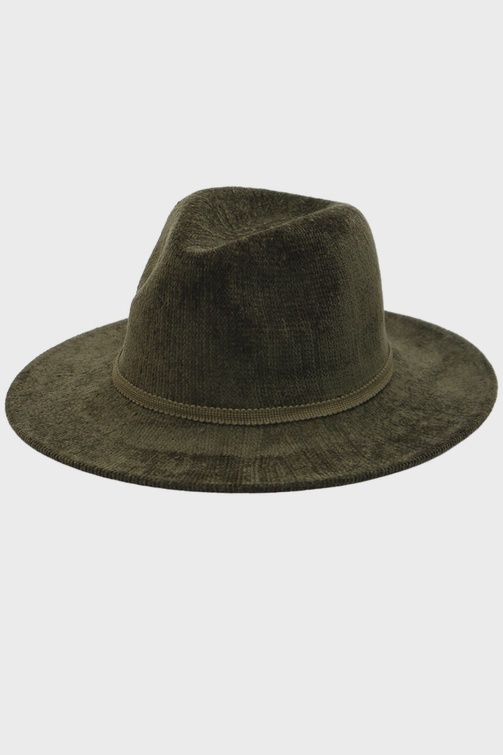 Velvety Chenille Fedora Hat, Color: OLIVE