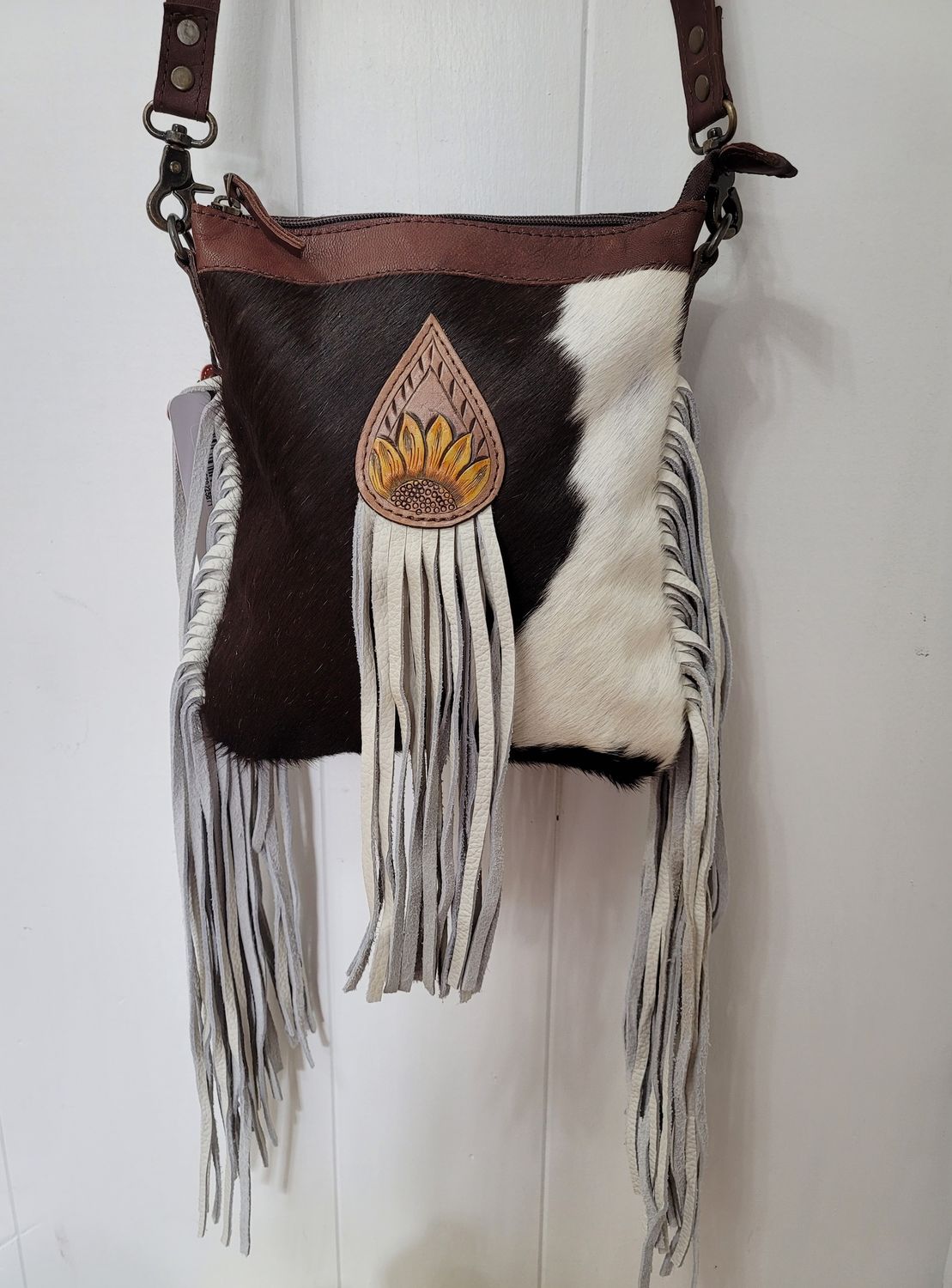 Tooled Sunflower Hair-on Shoulder Bag