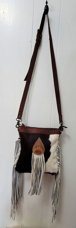Tooled Sunflower Hair-on Shoulder Bag