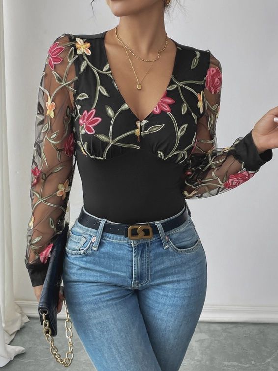Floral Embroidered Bodysuit