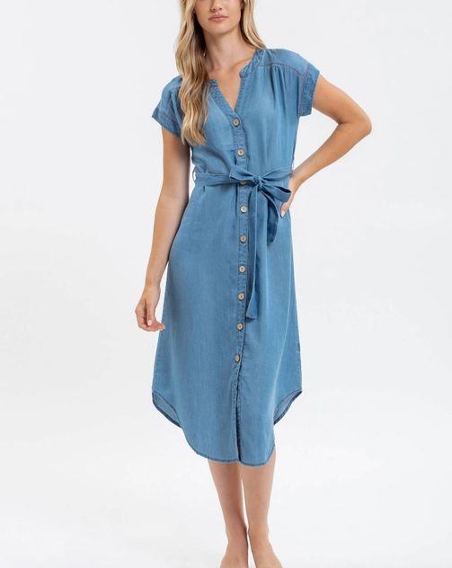 Chambray Button Down Belted Midi Dress