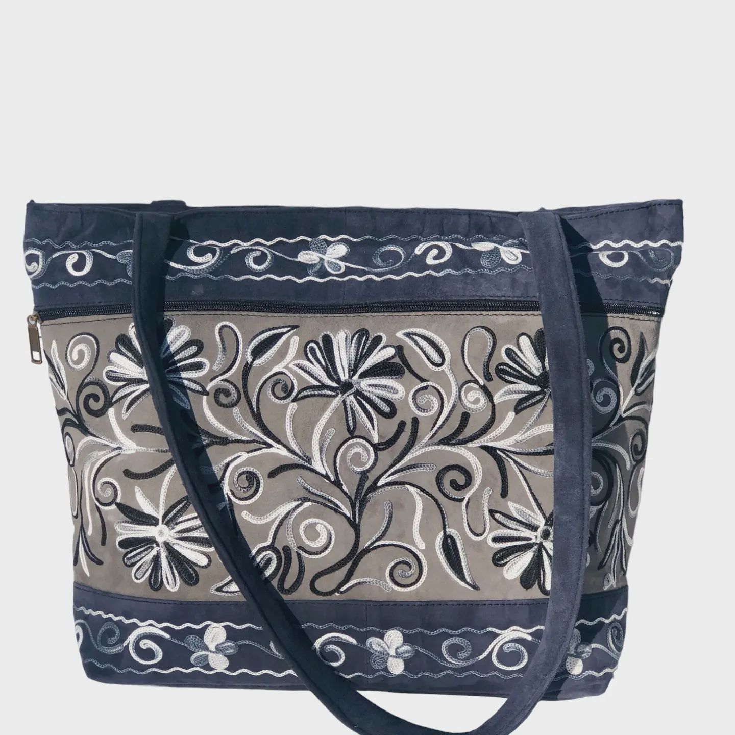 Suede Embroidered Tote