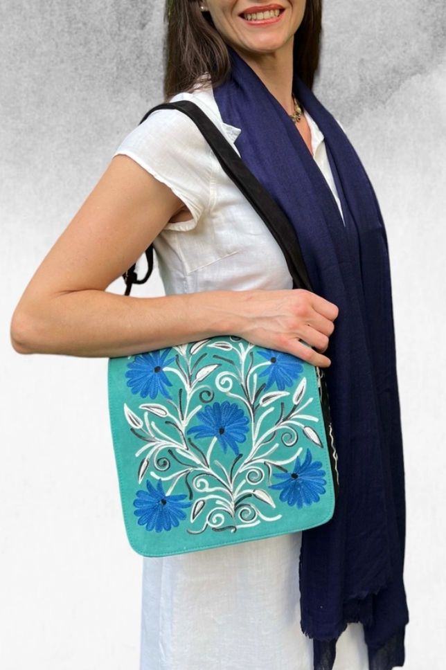 Embroidered Suede Messenger Bag
