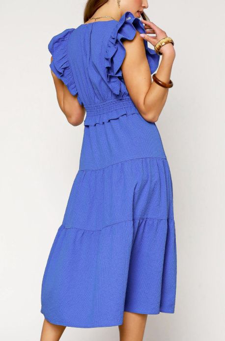Embroidered Ruffle Midi Dress