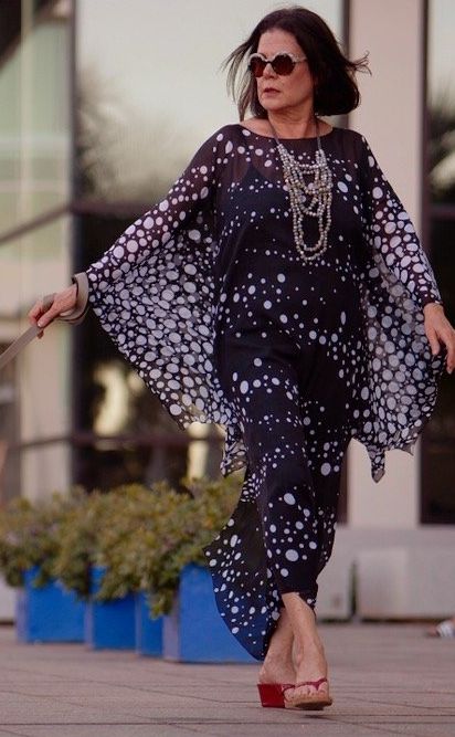 Polka Dot Chiffon Kaftan, Size: SMALL