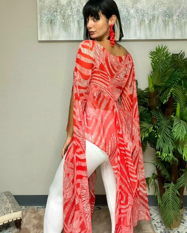 Red Chiffon Asymmetrical Top