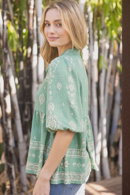 Graciously Green Boho Blouse