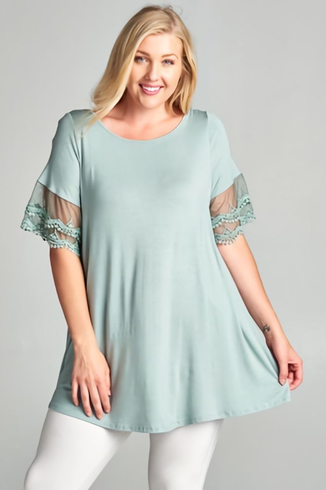 Curvy Mesh Sleeve Tunic, Size: 3X