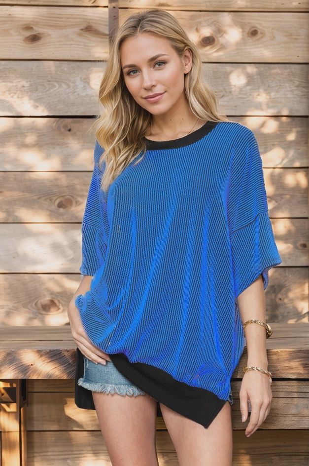 Ribbed Two-tone Tunic, Size: SMALL/MEDIUM