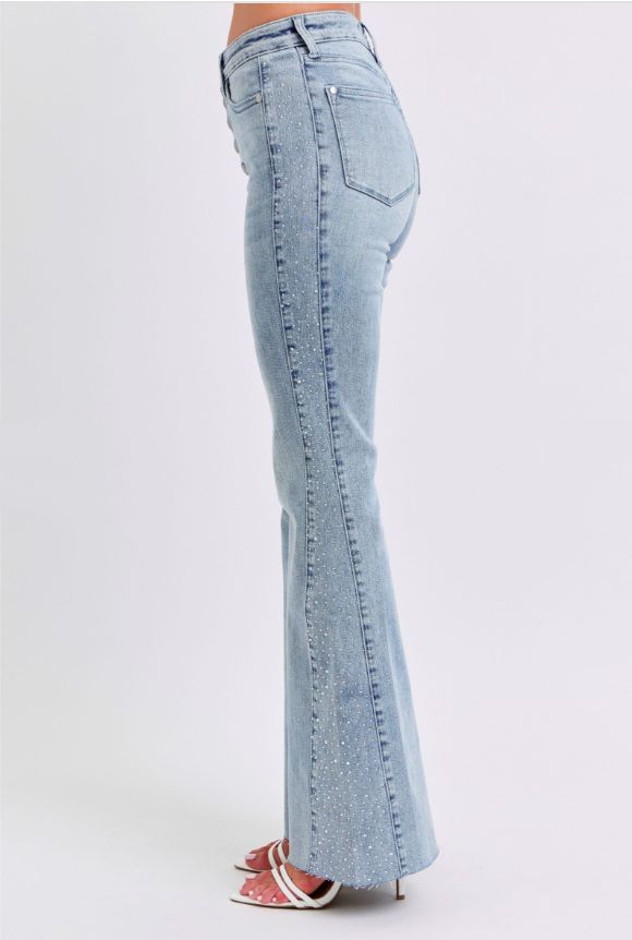 Curvy JB Rhinestone Flare Jeans - Light Blue, Size: 15/32