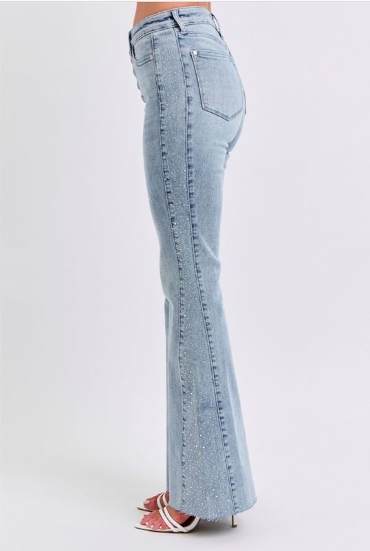 Curvy JB Rhinestone Flare Jeans - Light Blue