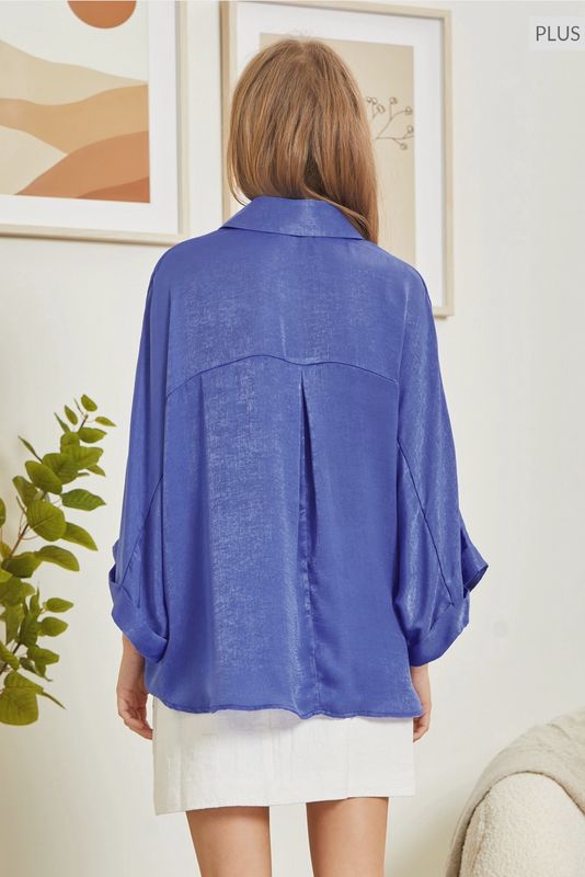CURVY Royal Blue Satiny Bouse