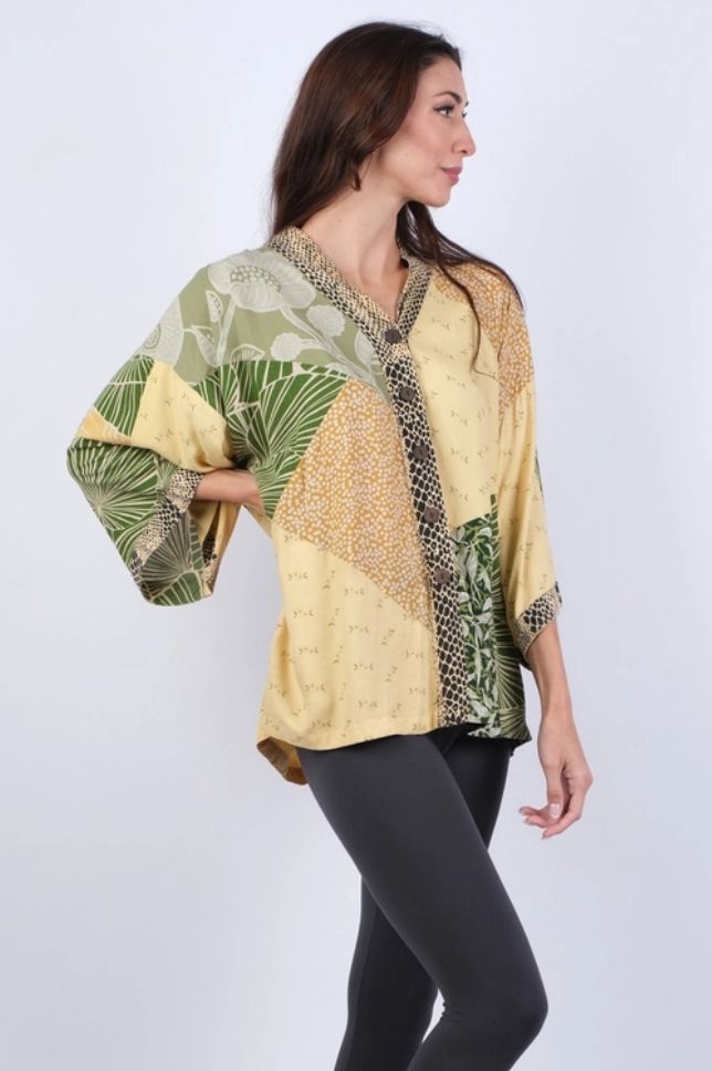 Golden Patchwork Kimono Top, Size: SMALL/MEDIUM