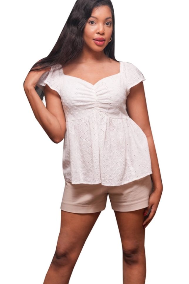 White Embroidered Top, Size: SMALL/MEDIUM