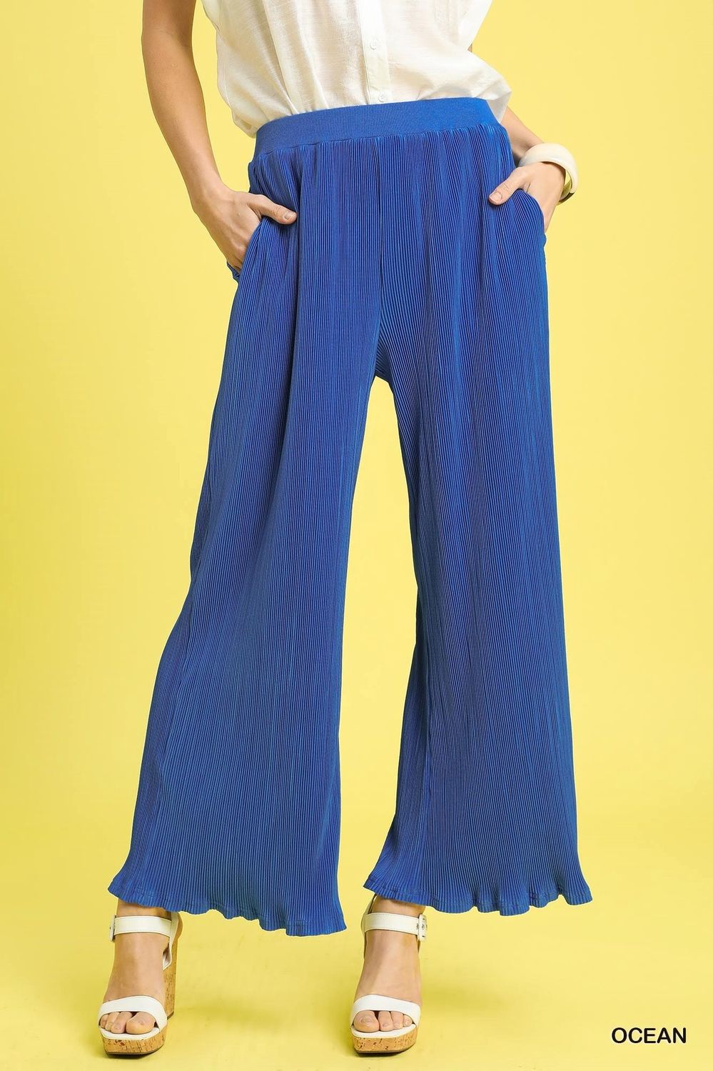 Pleated Wide-Leg Pants, Size: SMALL