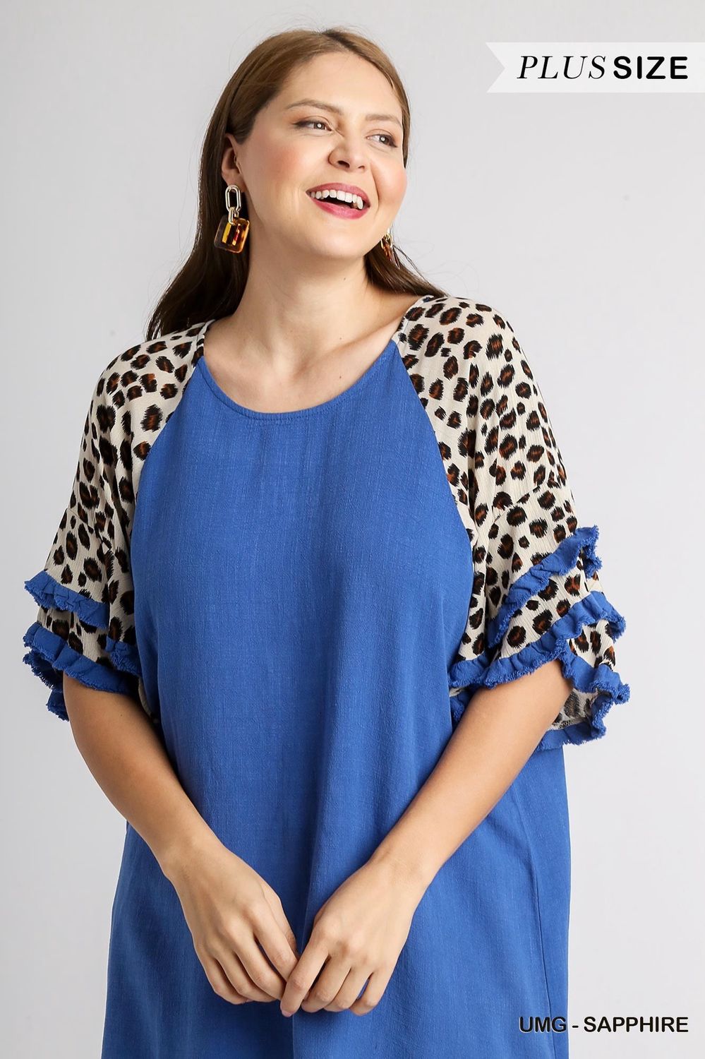 Curvy Blue Leopard Top, Size: XL