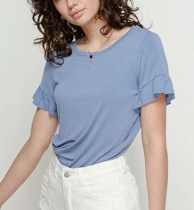 Ruffle Sleeve Bamboo Top, Size: SMALL