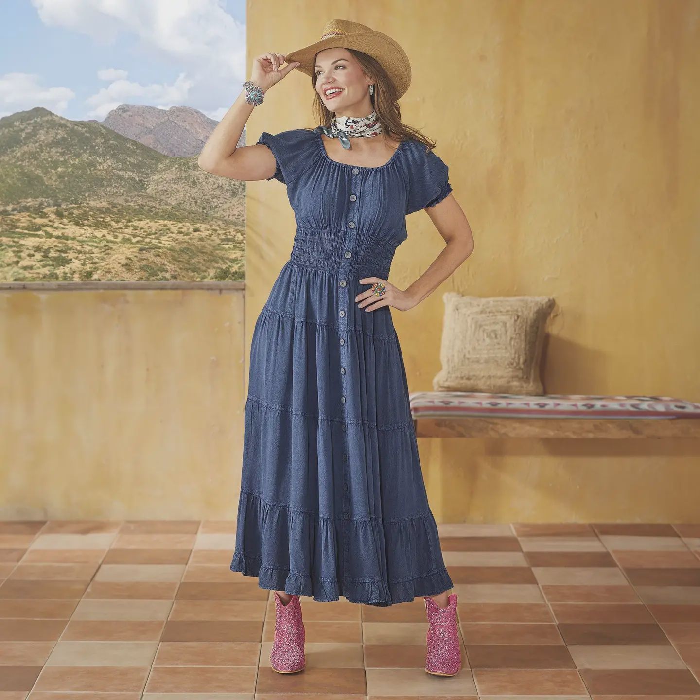 Delightful in Denim Maxi Dress, Size: MEDIUM
