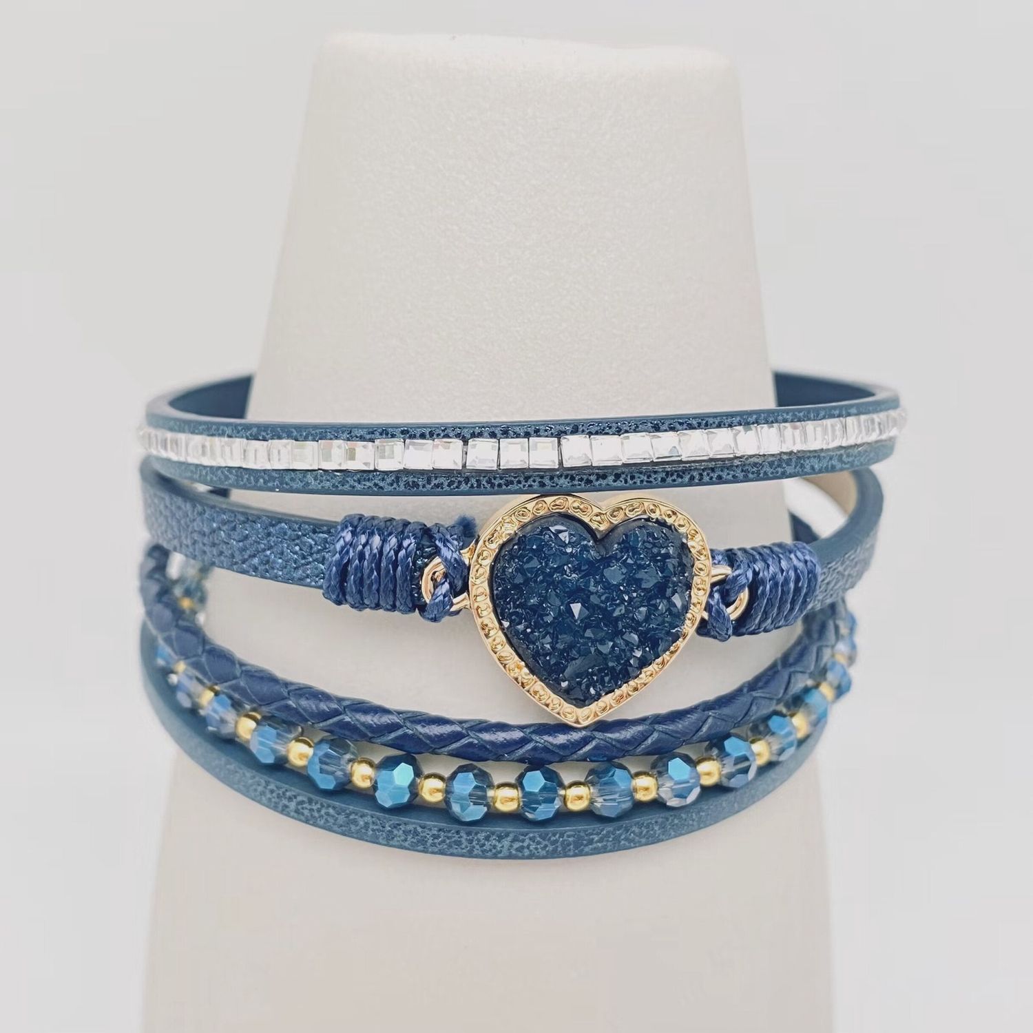 Small Stone Heart Bracelet, Color: NAVY