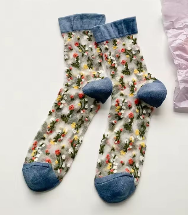 Flower Socks, Color: BLUE