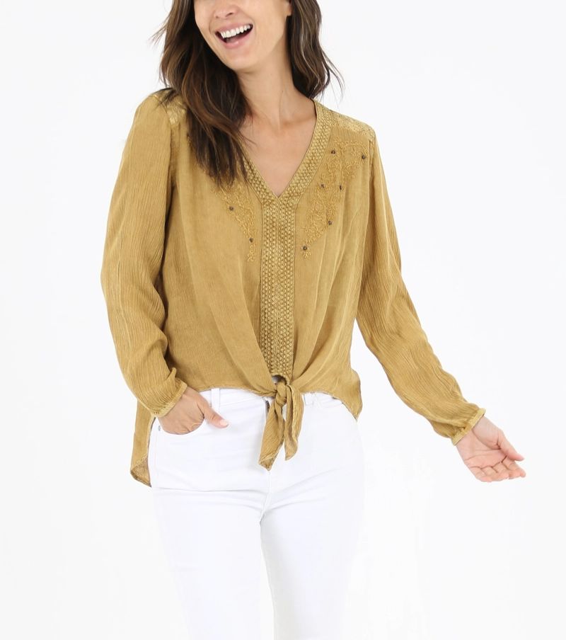 Embroidered Tie Top, Size: SMALL