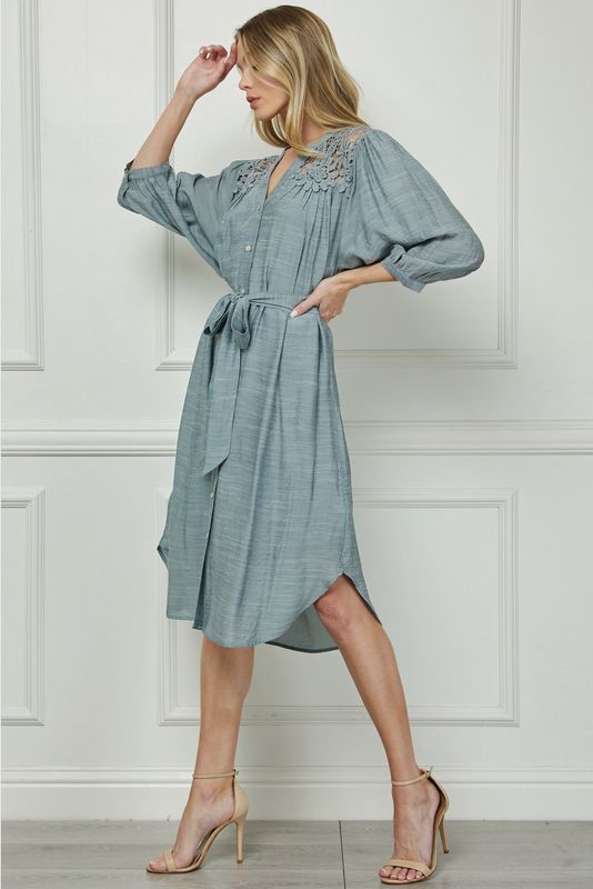 Lacy Yoke 2-Pc Midi Dress