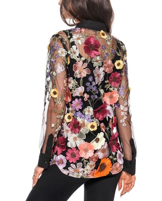 3D Floral Mesh Blouse