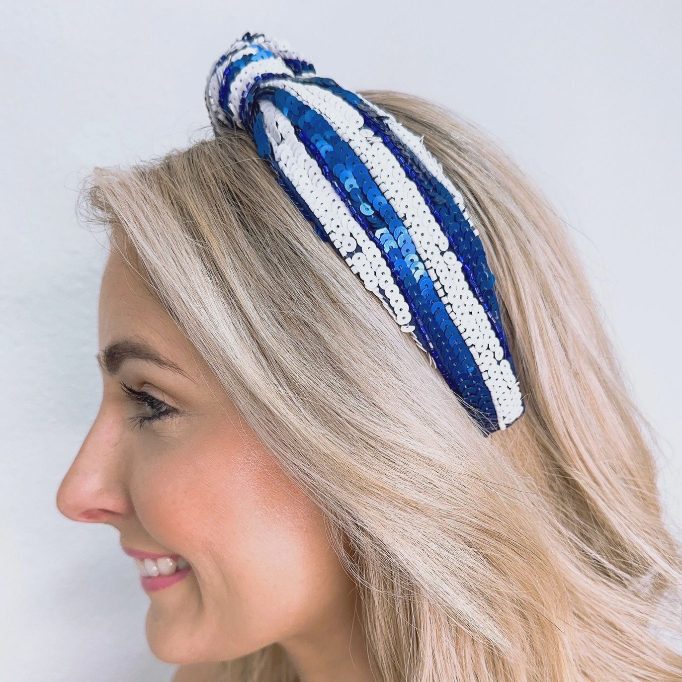 Sequin Headband, Color: BLUE/WHITE