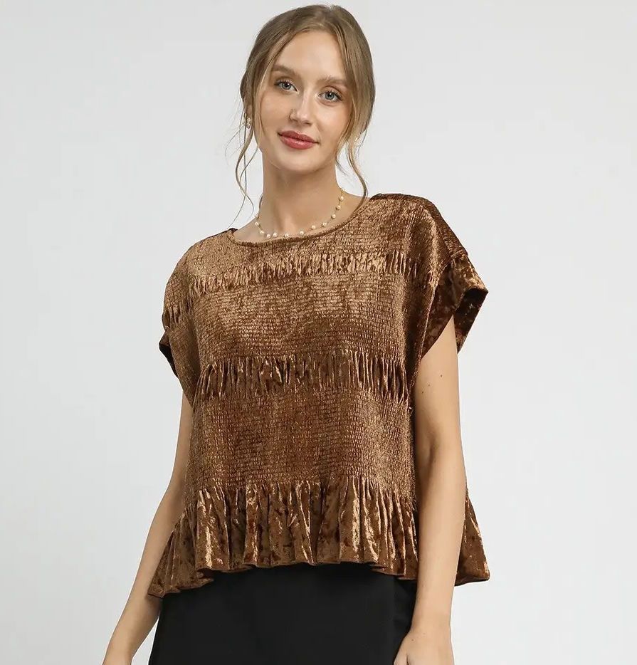Captivating Velvet Top, Color: BROWN, Size: SMALL